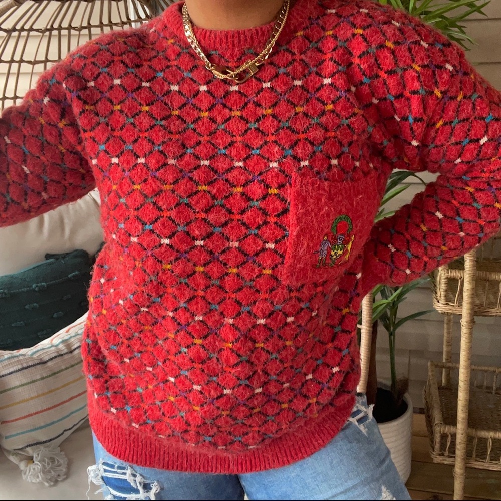 Vintage 90’S Grandpa Plaid Sweater Argyle Print SZ M
